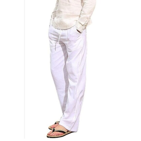 Mens White Linen Drawstring Beach Pants Relax Fit By Bohio XL - Picture 14 of 16